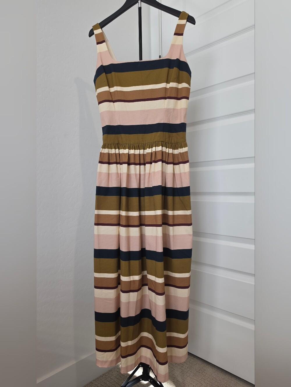 Striped Sleeveless Midi Dress in Pink, Navy & Olive